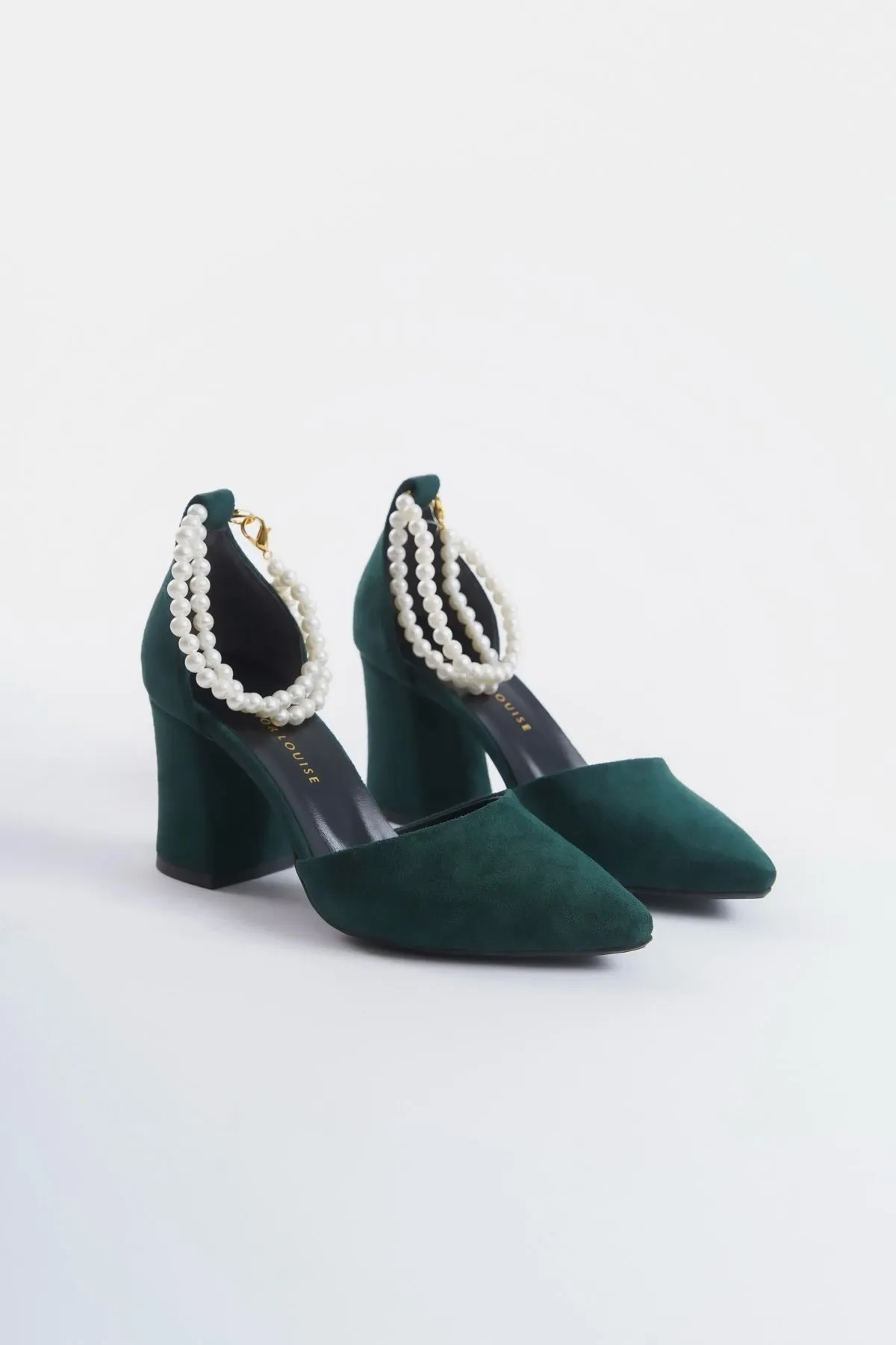 Tess | Emerald Green Suede High Heels with Pearls