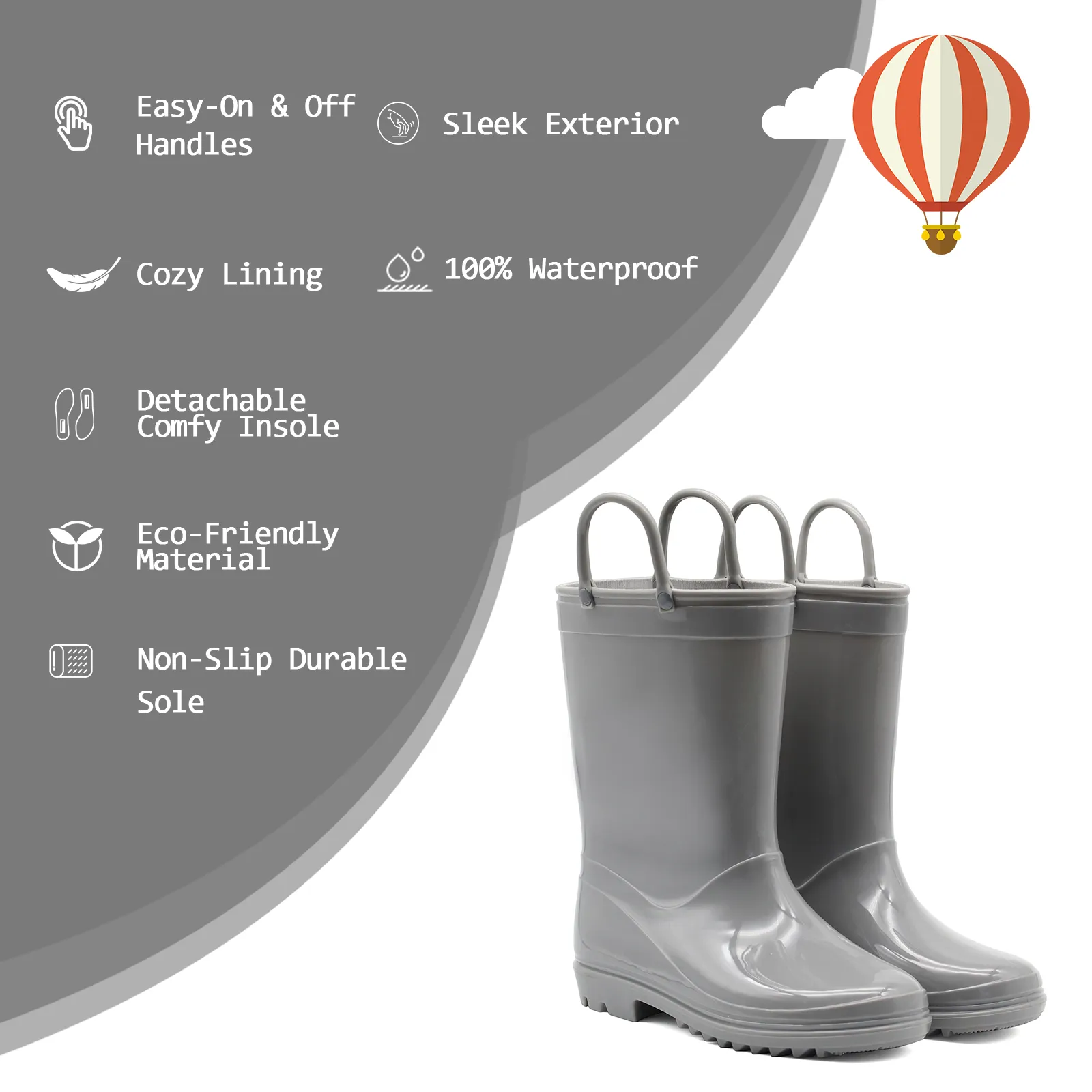 Toddler Kids Solid Grey Rain Boots