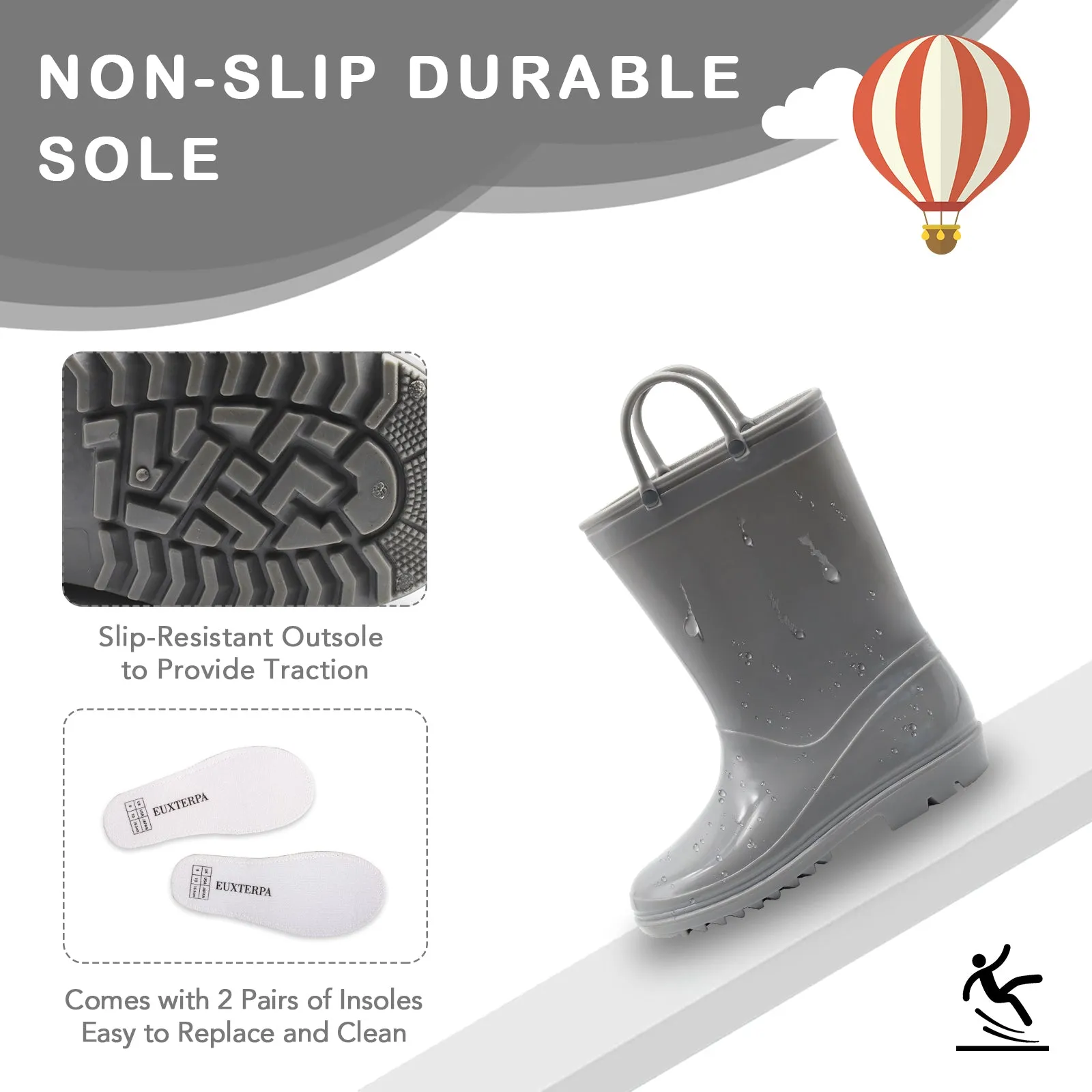 Toddler Kids Solid Grey Rain Boots