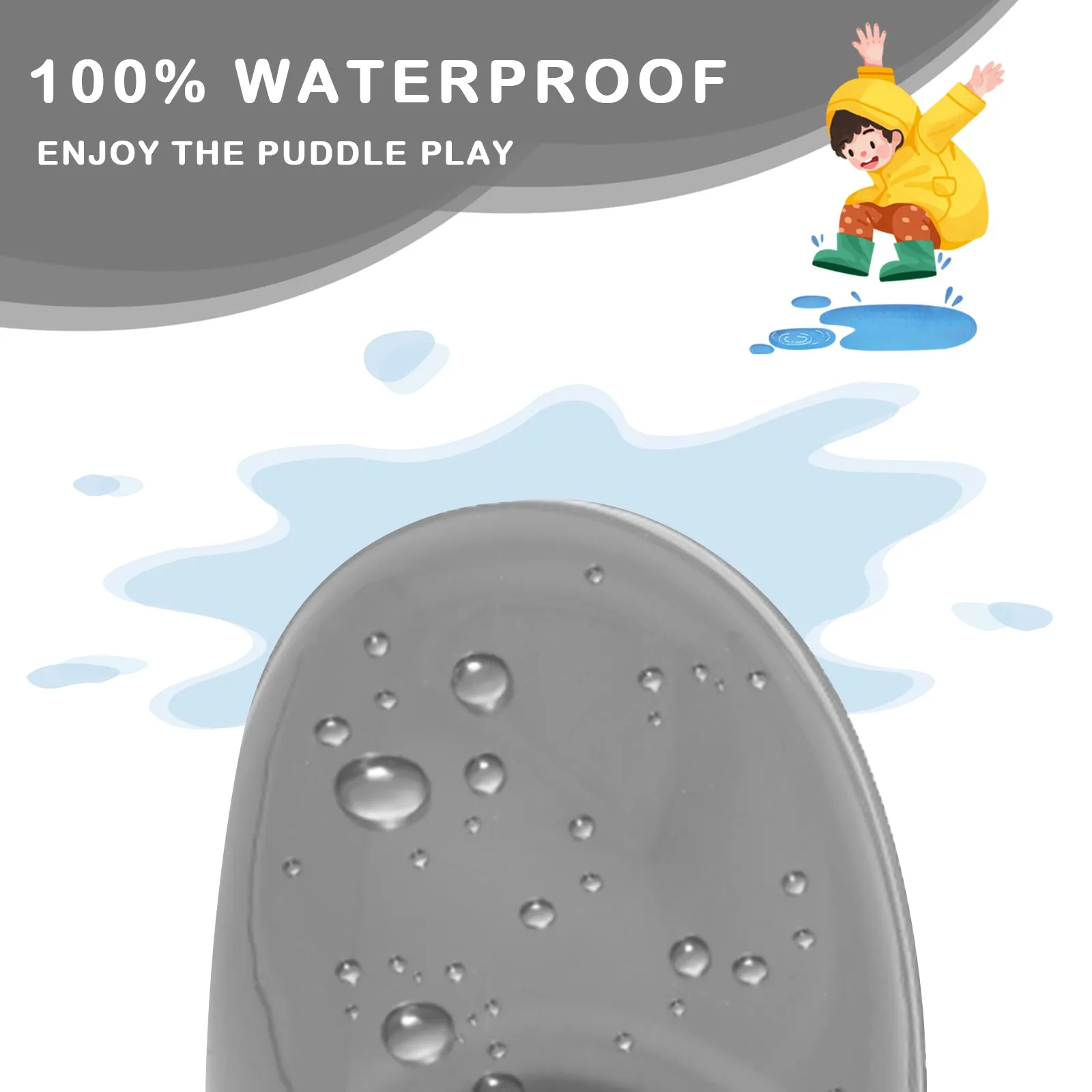 Toddler Kids Solid Grey Rain Boots