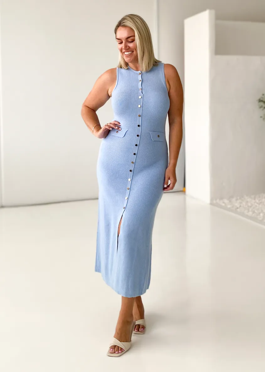 Tully Knit Midi Dress - Sky Blue
