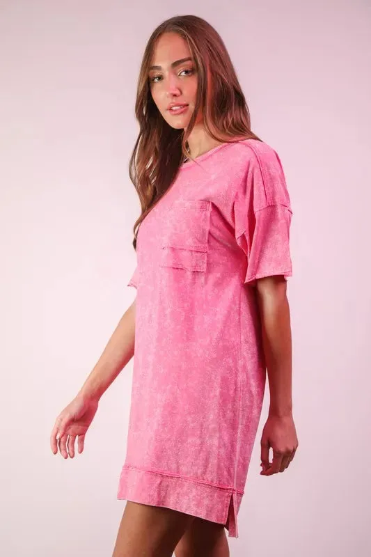 VERY J Plus Size Mineral Washed Knit Shift Mini Dress