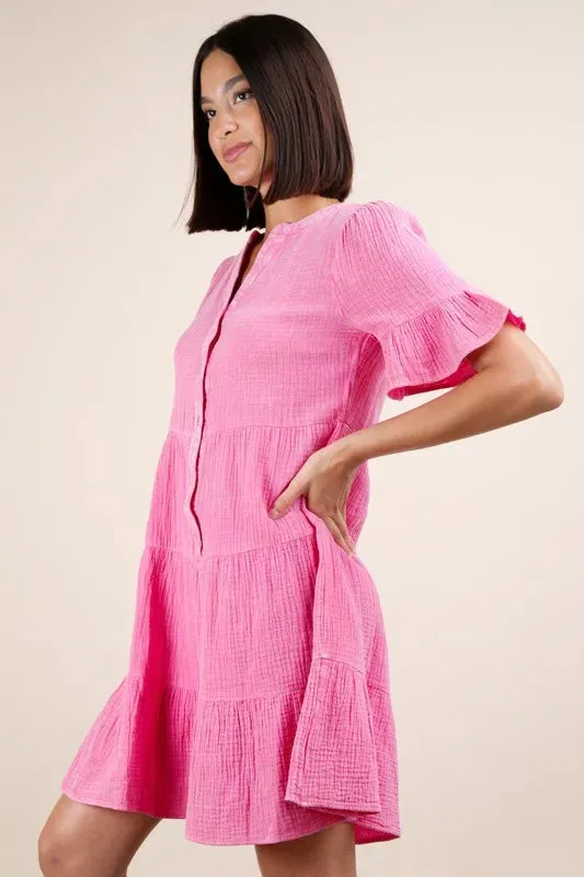 VERY J Plus Size Mineral Washed Woven Mini Dress