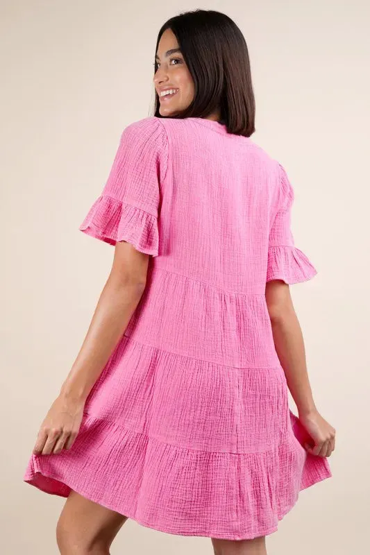 VERY J Plus Size Mineral Washed Woven Mini Dress