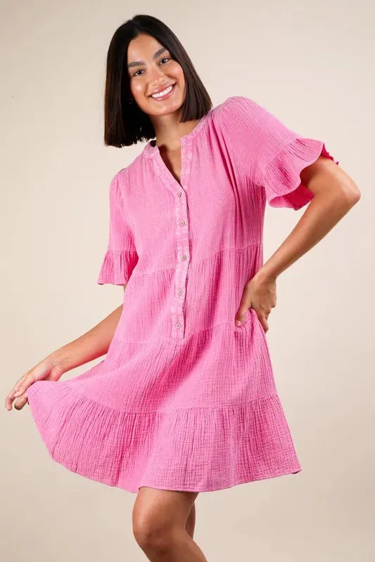 VERY J Plus Size Mineral Washed Woven Mini Dress