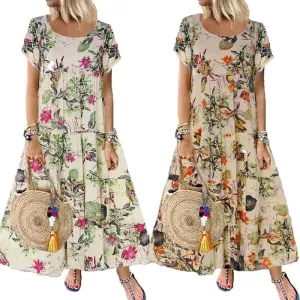 Vintage Short Sleeved Maxi Dress