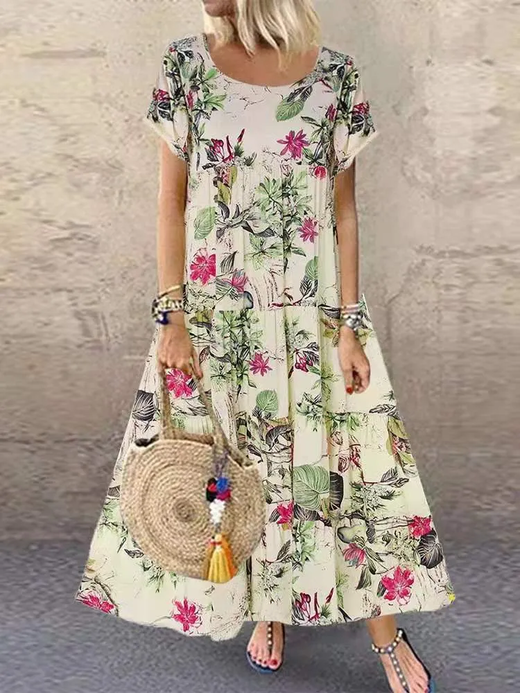 Vintage Short Sleeved Maxi Dress