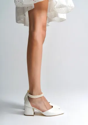 Viola | Ivory Mid Heels with Pearls