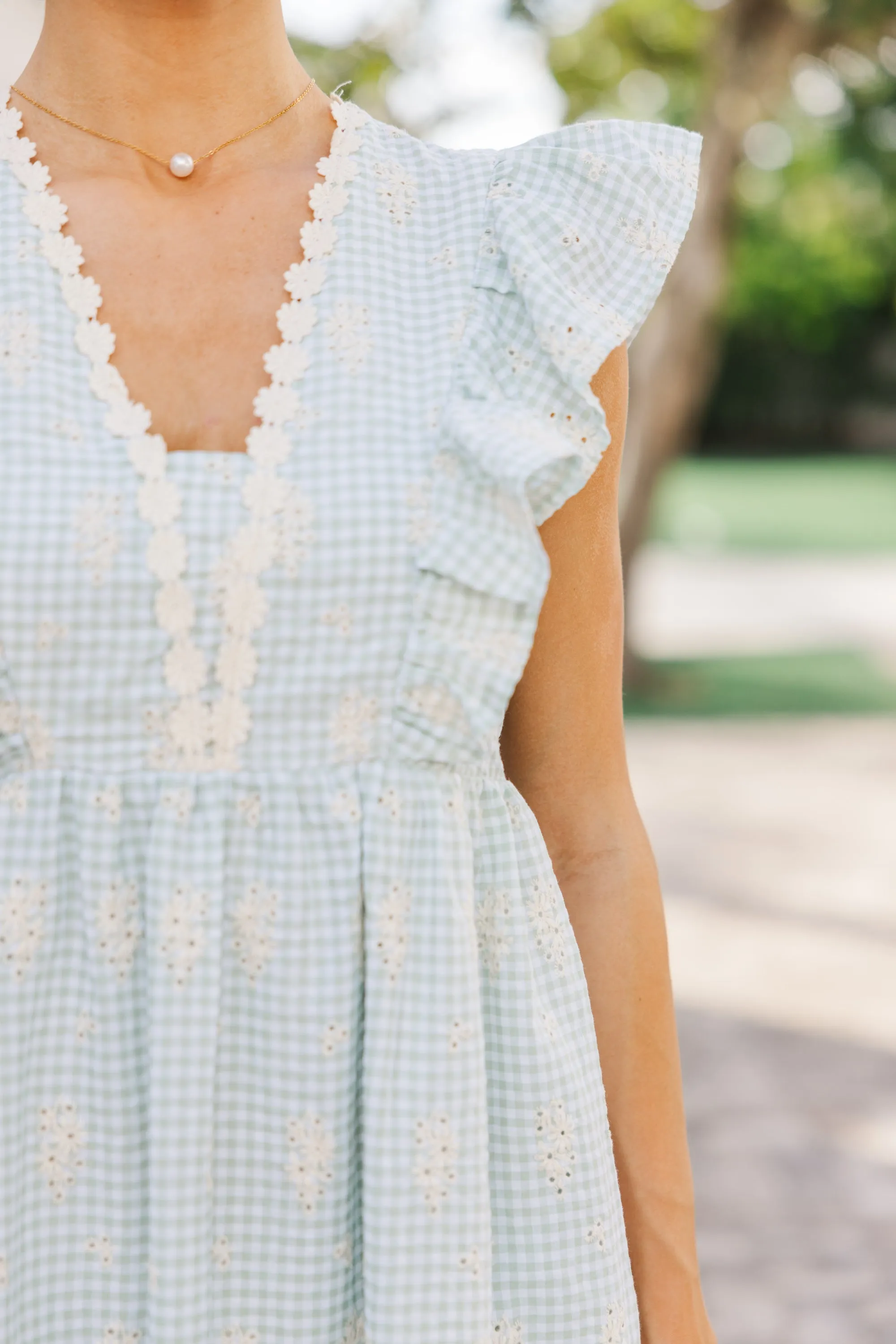 What I've Found Sage Green Gingham Midi Dress