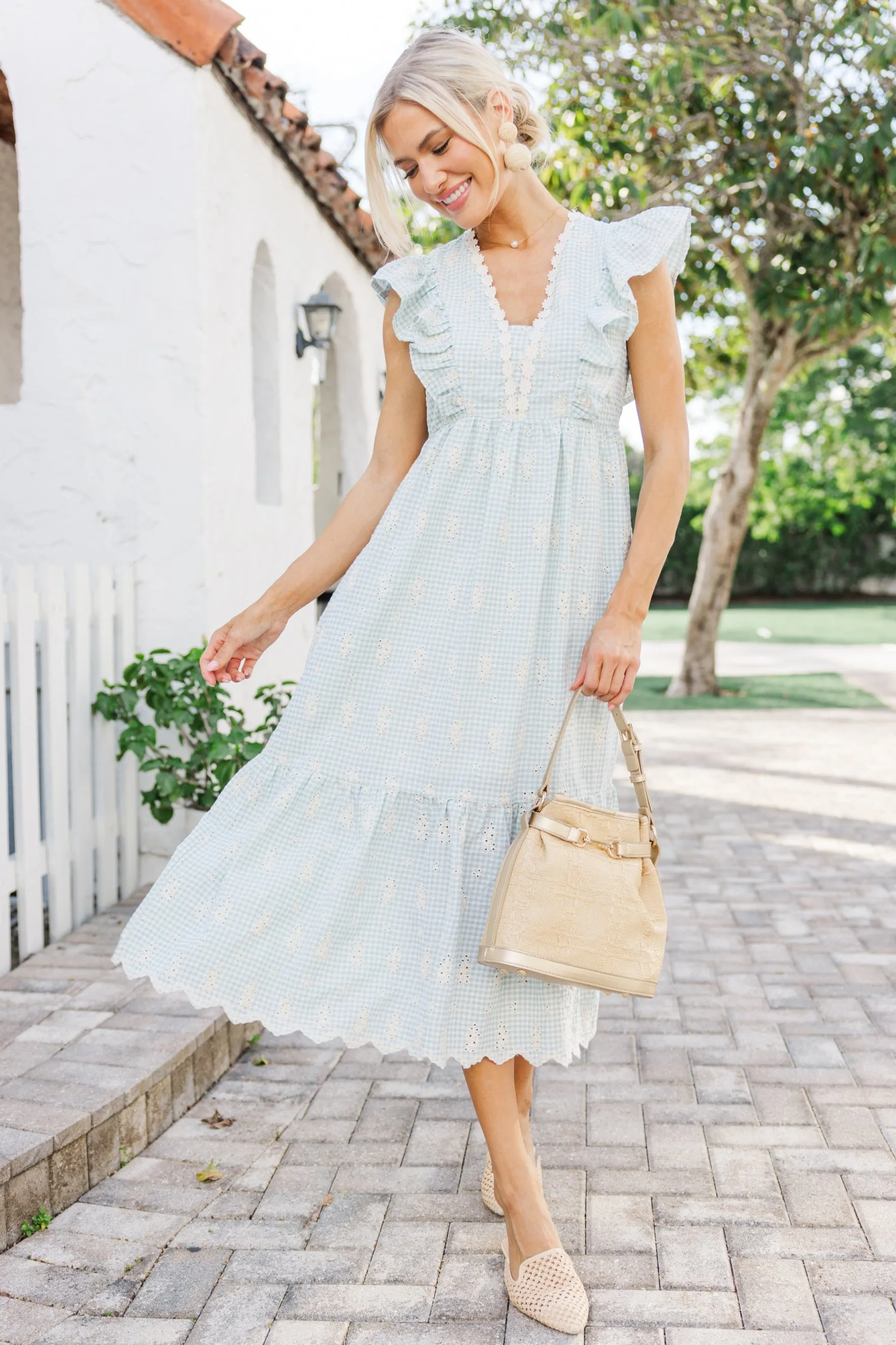 What I've Found Sage Green Gingham Midi Dress