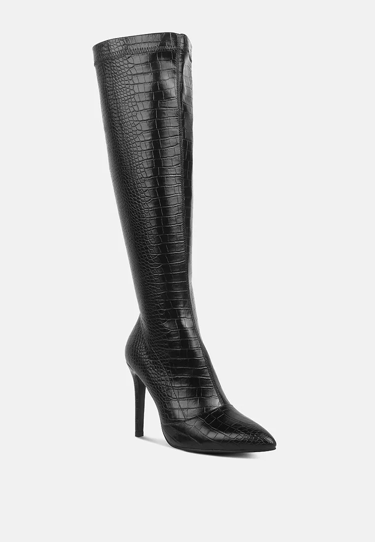 Wheedle Croc High Heeled Calf Boots By Ruw