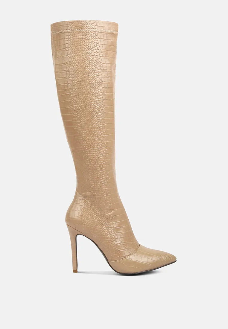Wheedle Croc High Heeled Calf Boots By Ruw