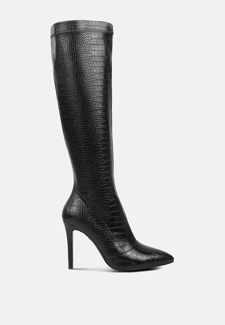 Wheedle Croc High Heeled Calf Boots By Ruw