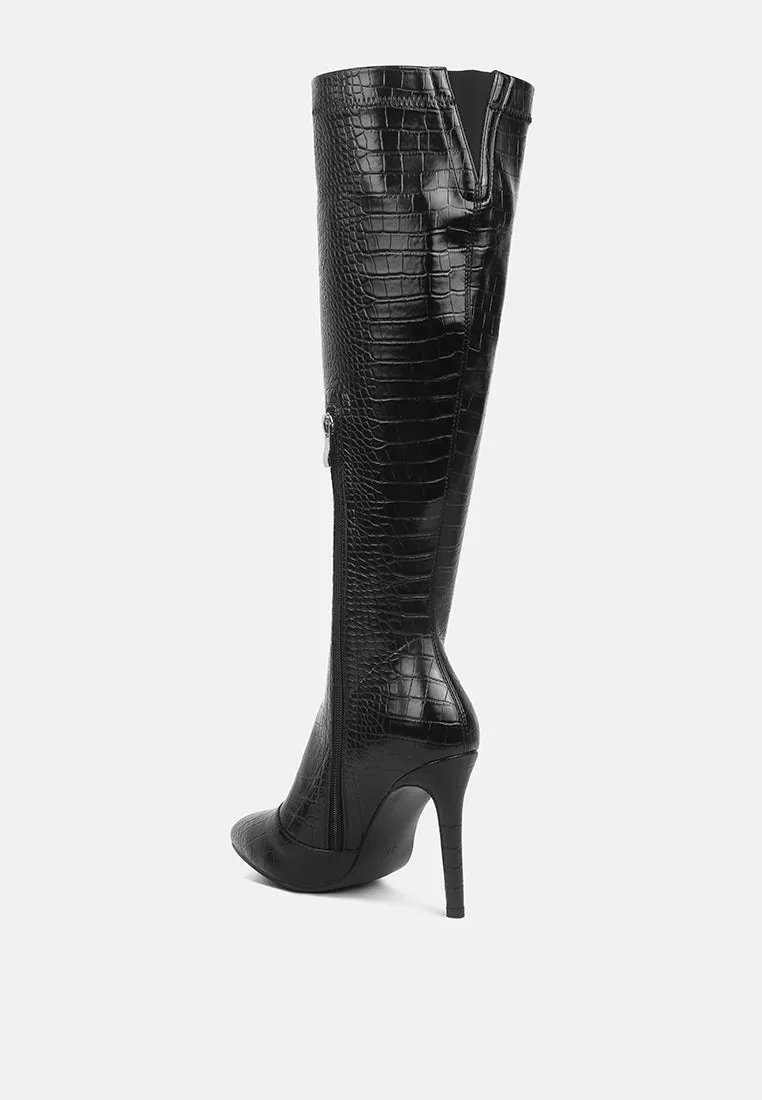 Wheedle Croc High Heeled Calf Boots By Ruw