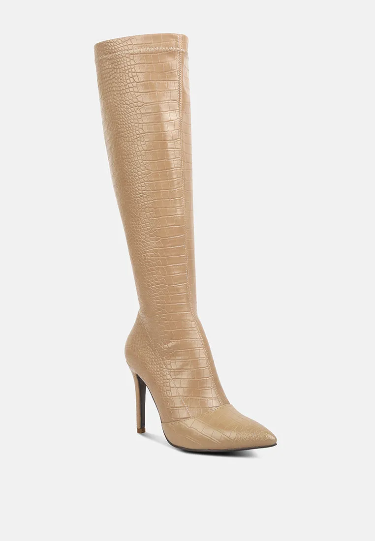 Wheedle Croc High Heeled Calf Boots By Ruw