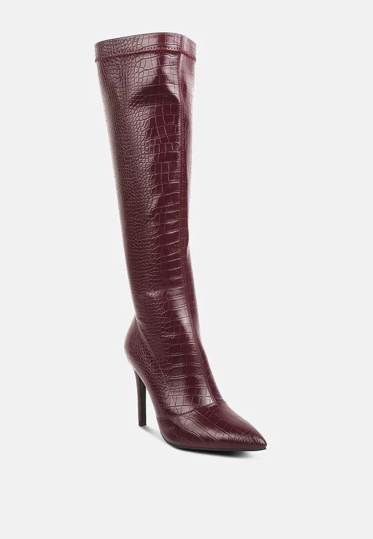 Wheedle Croc High Heeled Calf Boots By Ruw