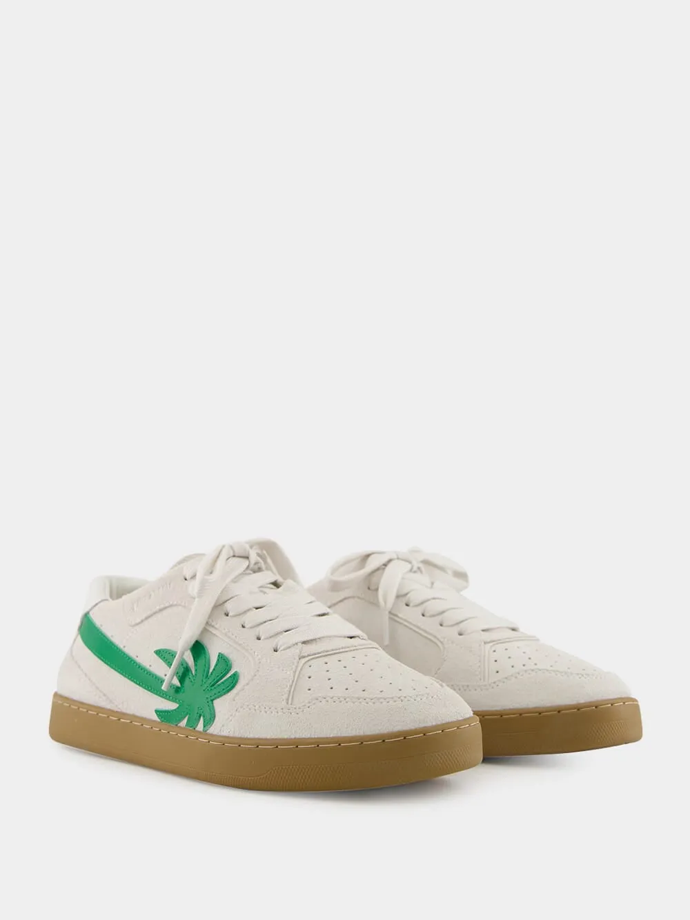 White and Green New Palm 1 Suede Sneakers