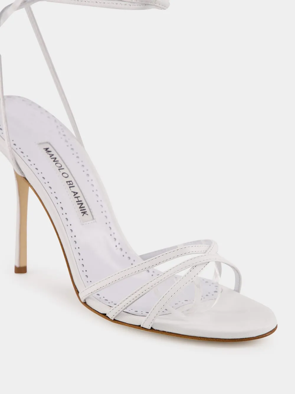 White Ankle-Tie Nappa Leather Sandals
