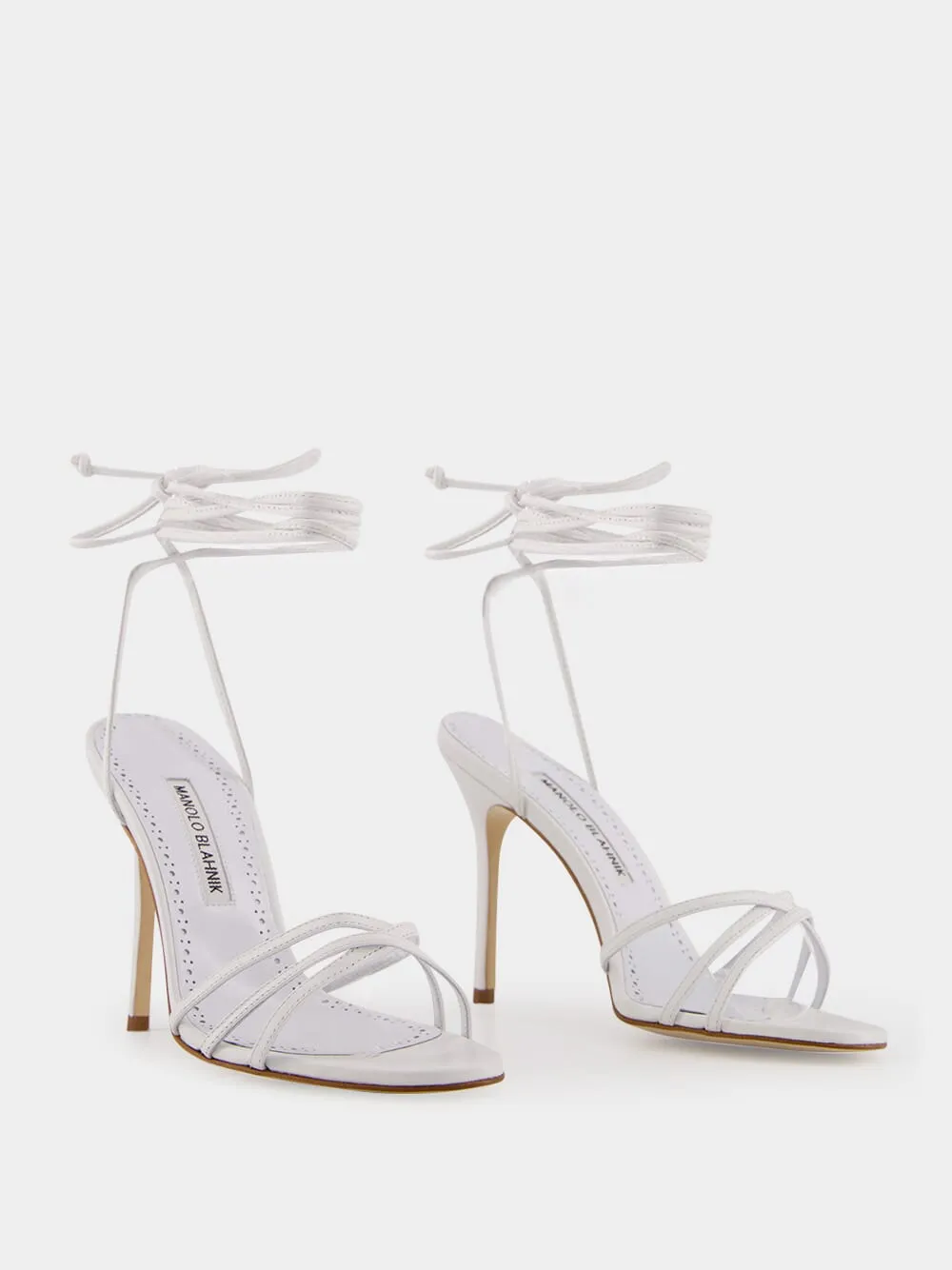 White Ankle-Tie Nappa Leather Sandals