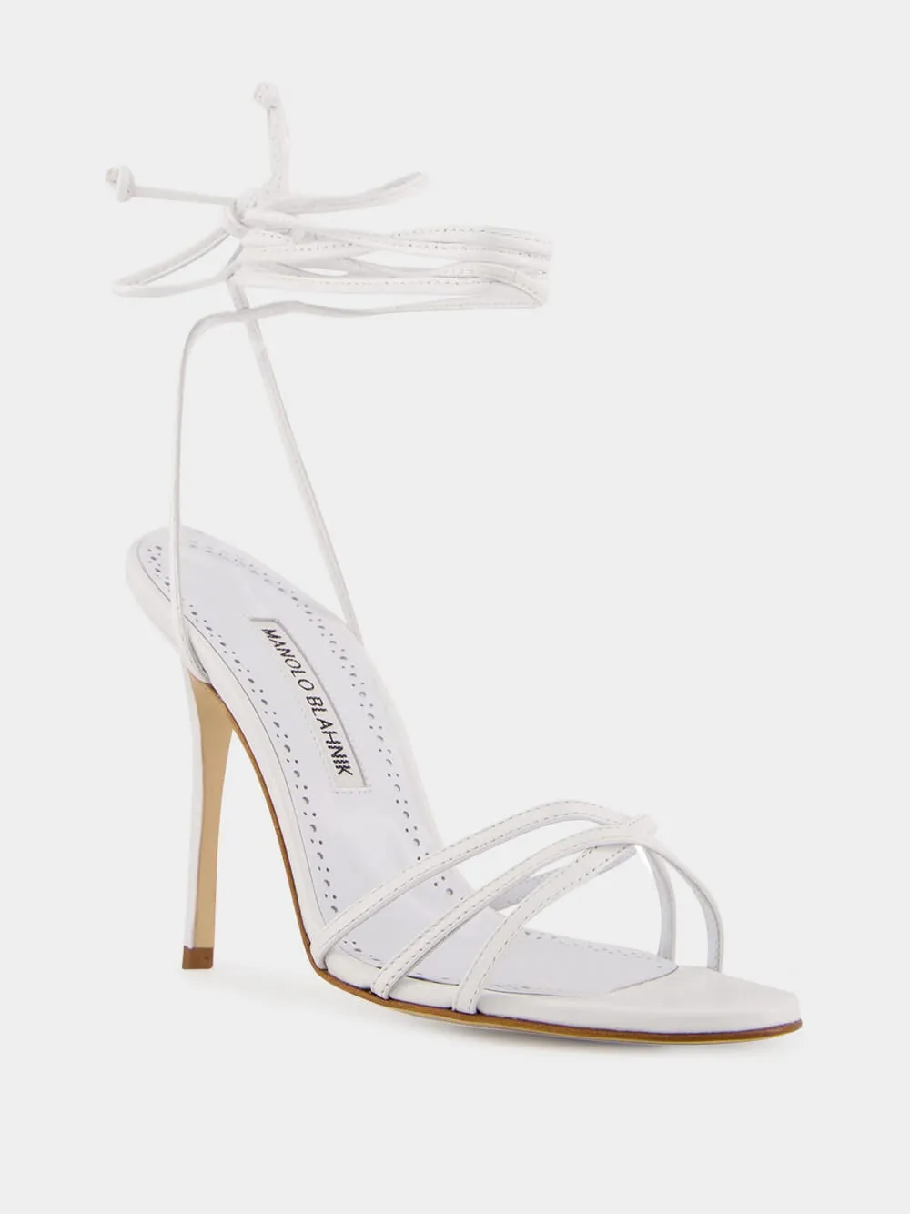 White Ankle-Tie Nappa Leather Sandals