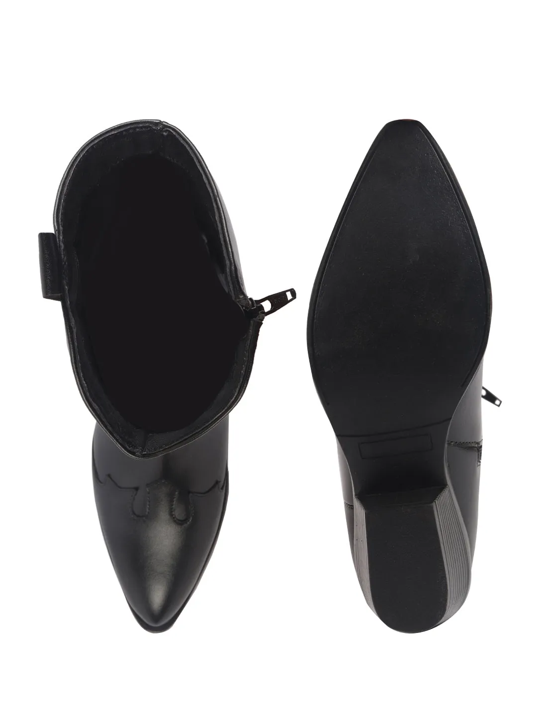 Women Black Knee Length Side Zipper Closure Pointed Toe Flared Heel Long Boots for Winter|Outdoor Boots