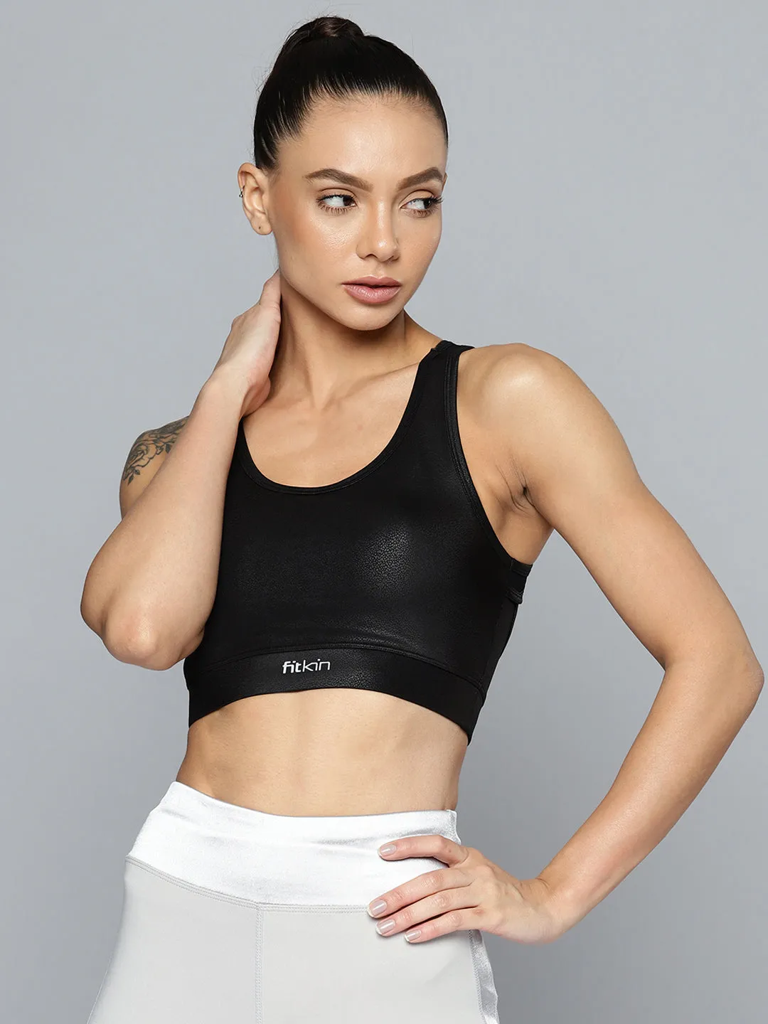 Women Black Medium Impact Sports Bra With Back Mesh