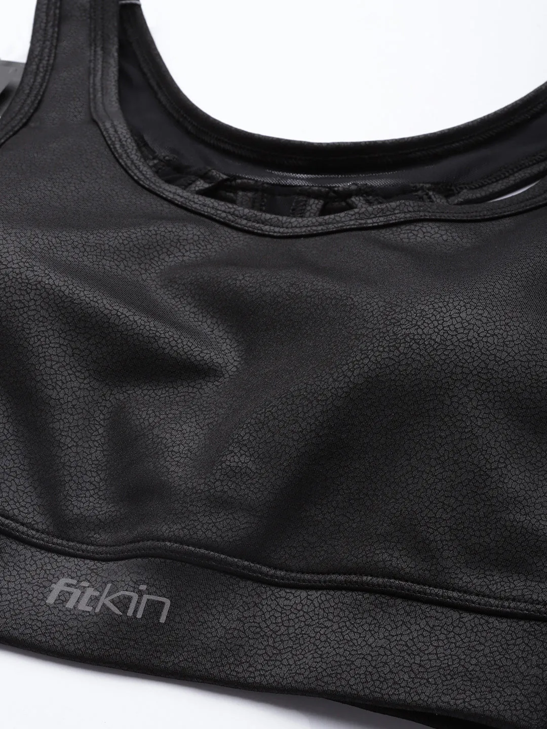 Women Black Medium Impact Sports Bra With Back Mesh