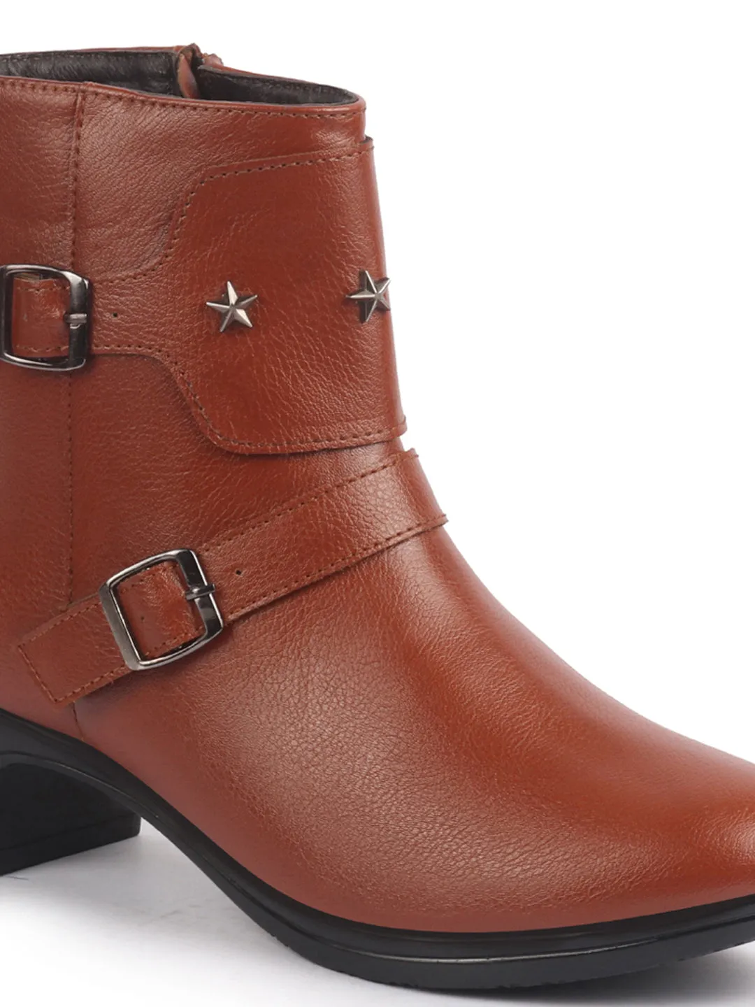 Women High Top Side Zipper Platform Flared Heel Formal Boot Mid Ankle Double Strap Monk Chelsea Boots