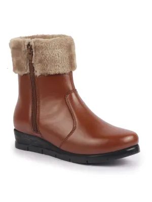 Women High Top Side Zipper Platform Wedge Heel Formal Furr Boot Winter High Ankle Slip-On Boots