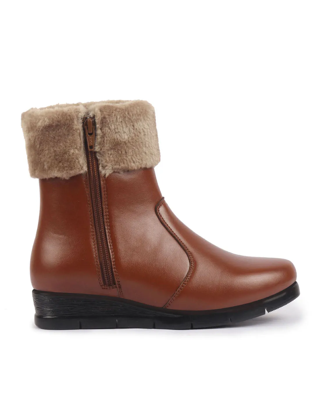 Women High Top Side Zipper Platform Wedge Heel Formal Furr Boot Winter High Ankle Slip-On Boots