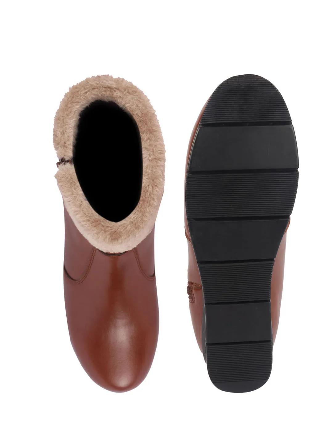Women High Top Side Zipper Platform Wedge Heel Formal Furr Boot Winter High Ankle Slip-On Boots