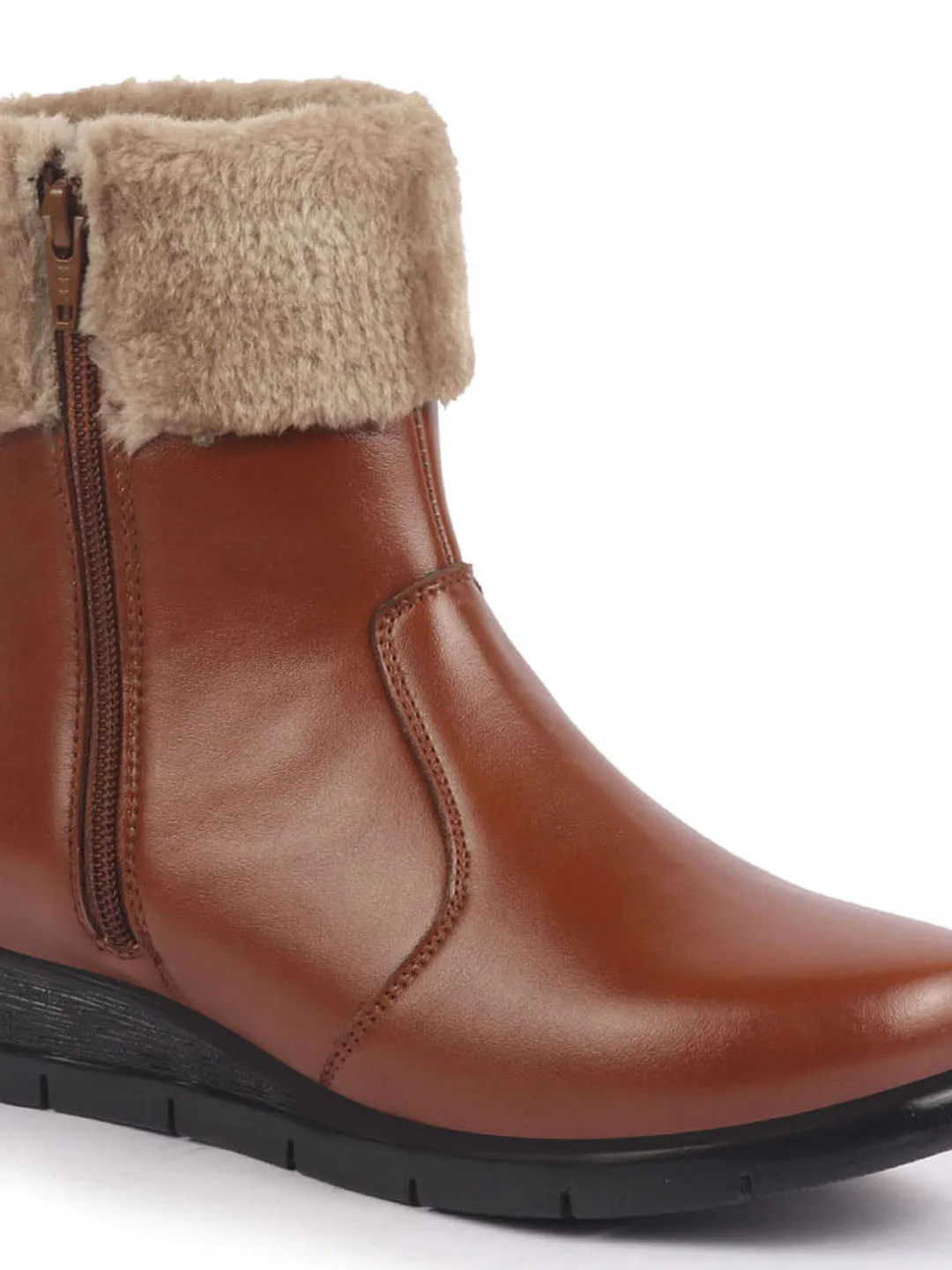 Women High Top Side Zipper Platform Wedge Heel Formal Furr Boot Winter High Ankle Slip-On Boots