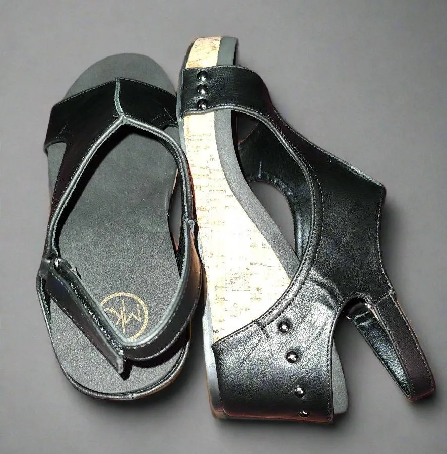 Women's Black Wedge Cork Sandals
