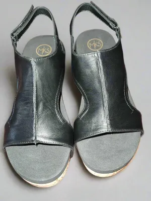 Women's Black Wedge Cork Sandals