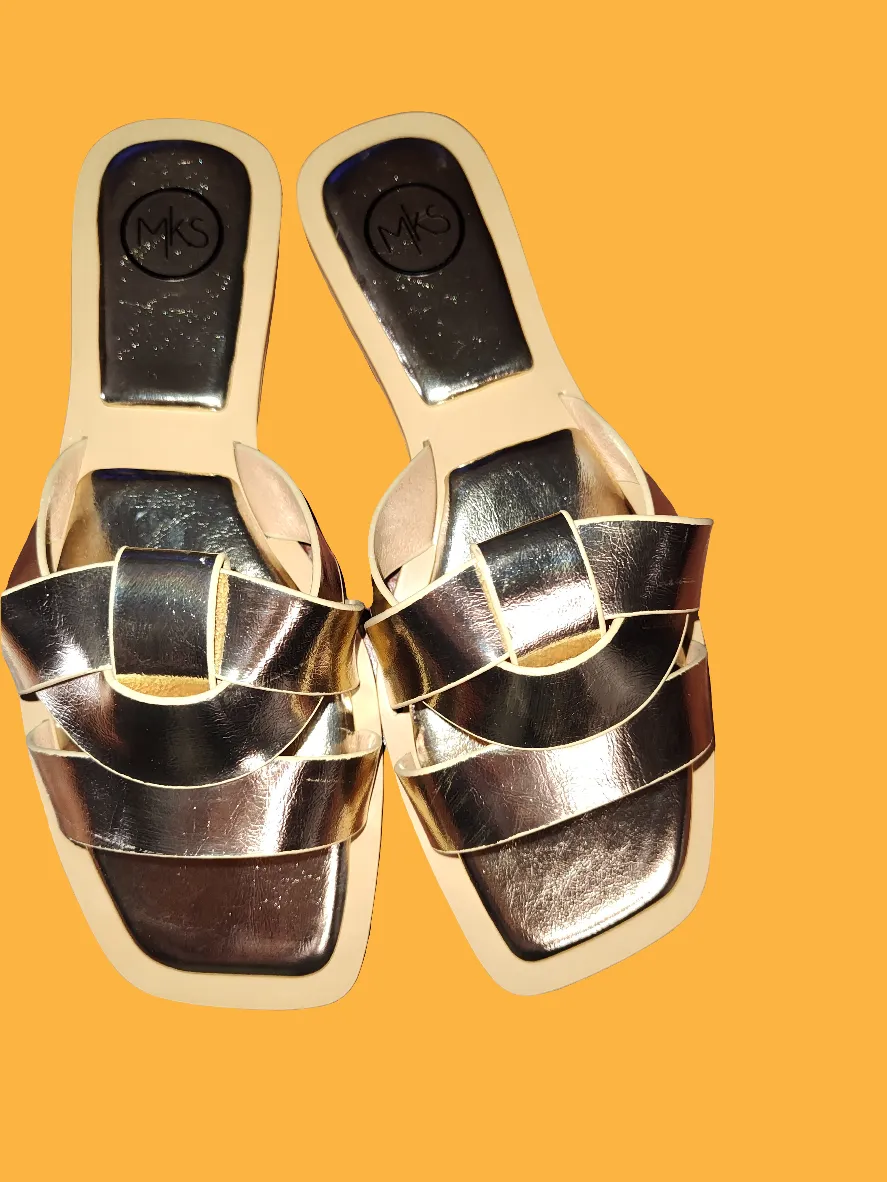 Women's Cushioned Gold Sandal Slides