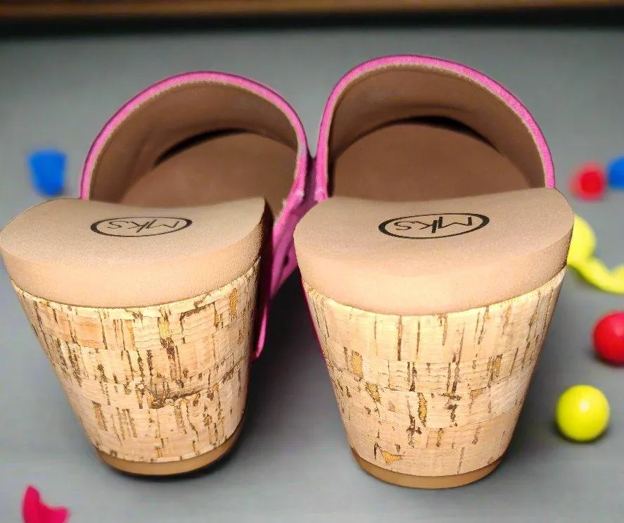 Women's Fuchsia Wedge Sandals With Cork Effect Platform