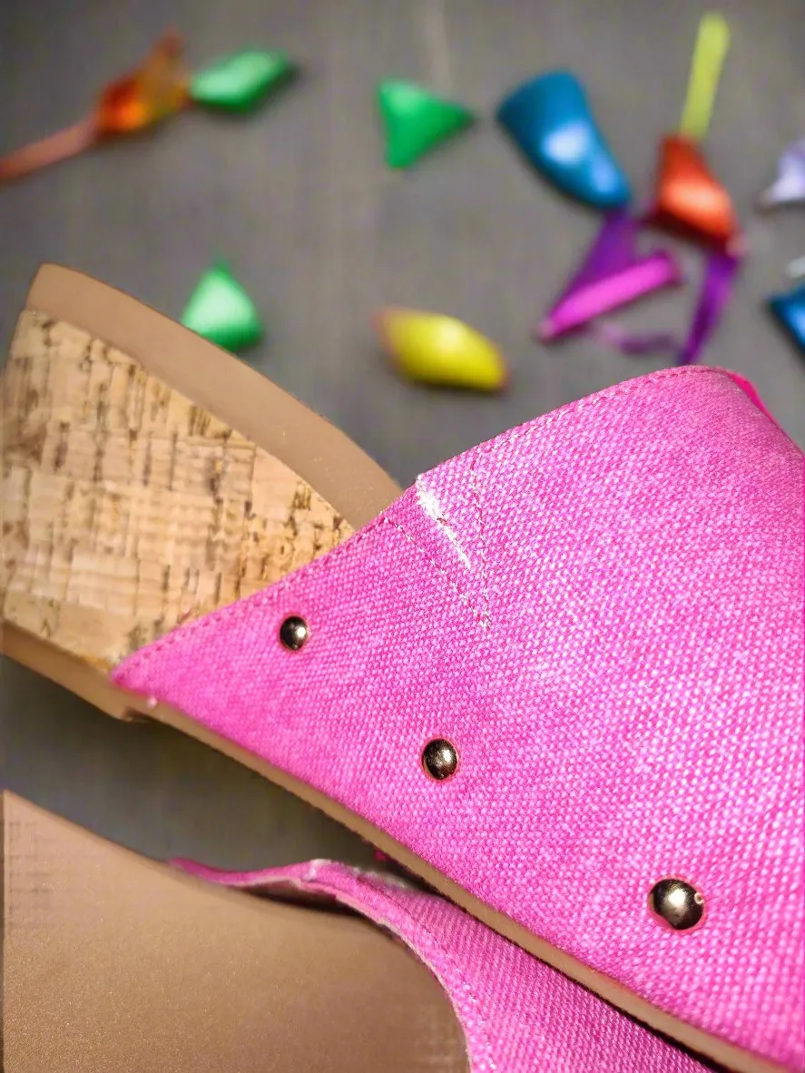 Women's Fuchsia Wedge Sandals With Cork Effect Platform
