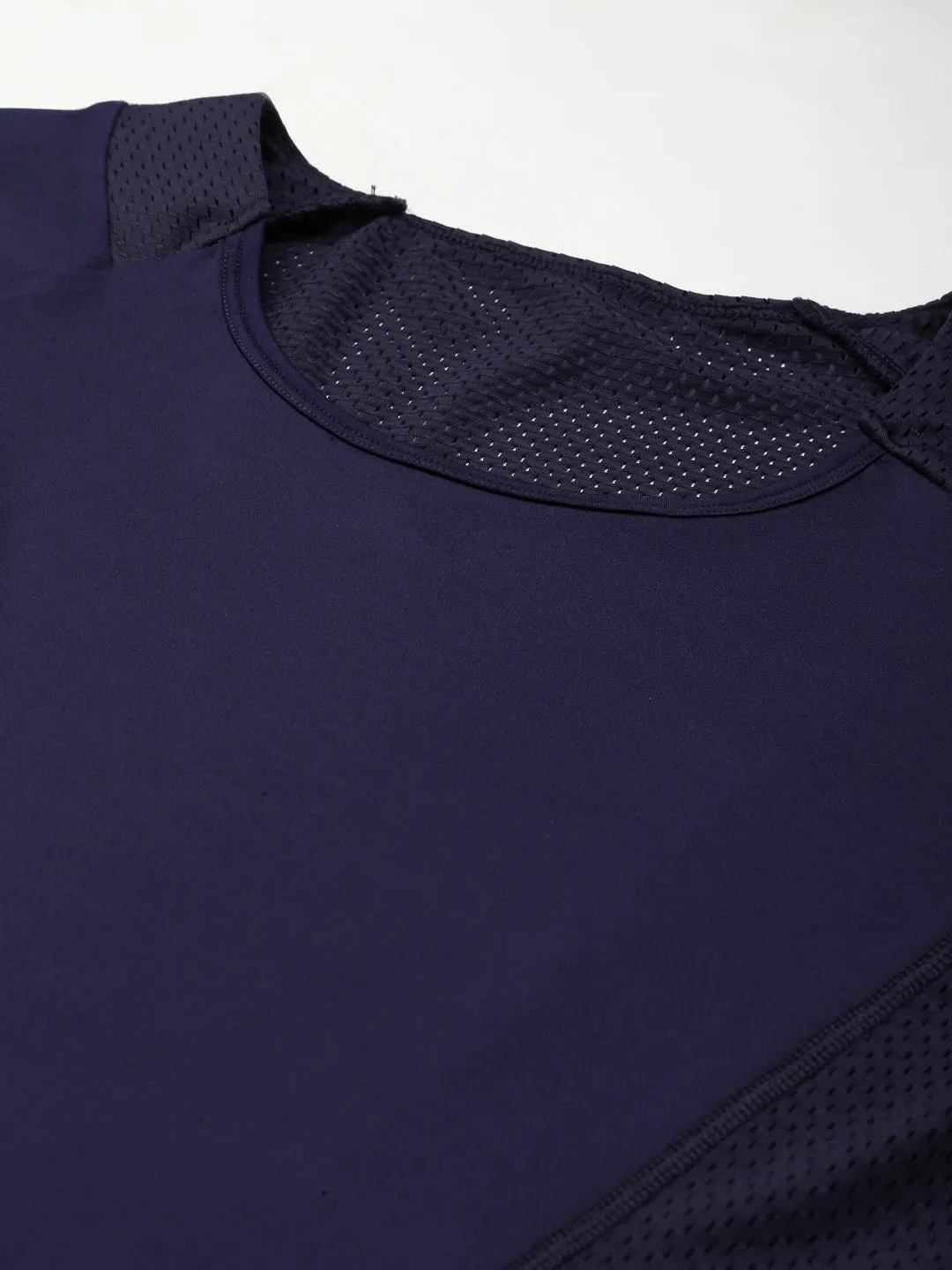 Women's Navy Blue Self Design Relaxed Fit Sports T-shirt