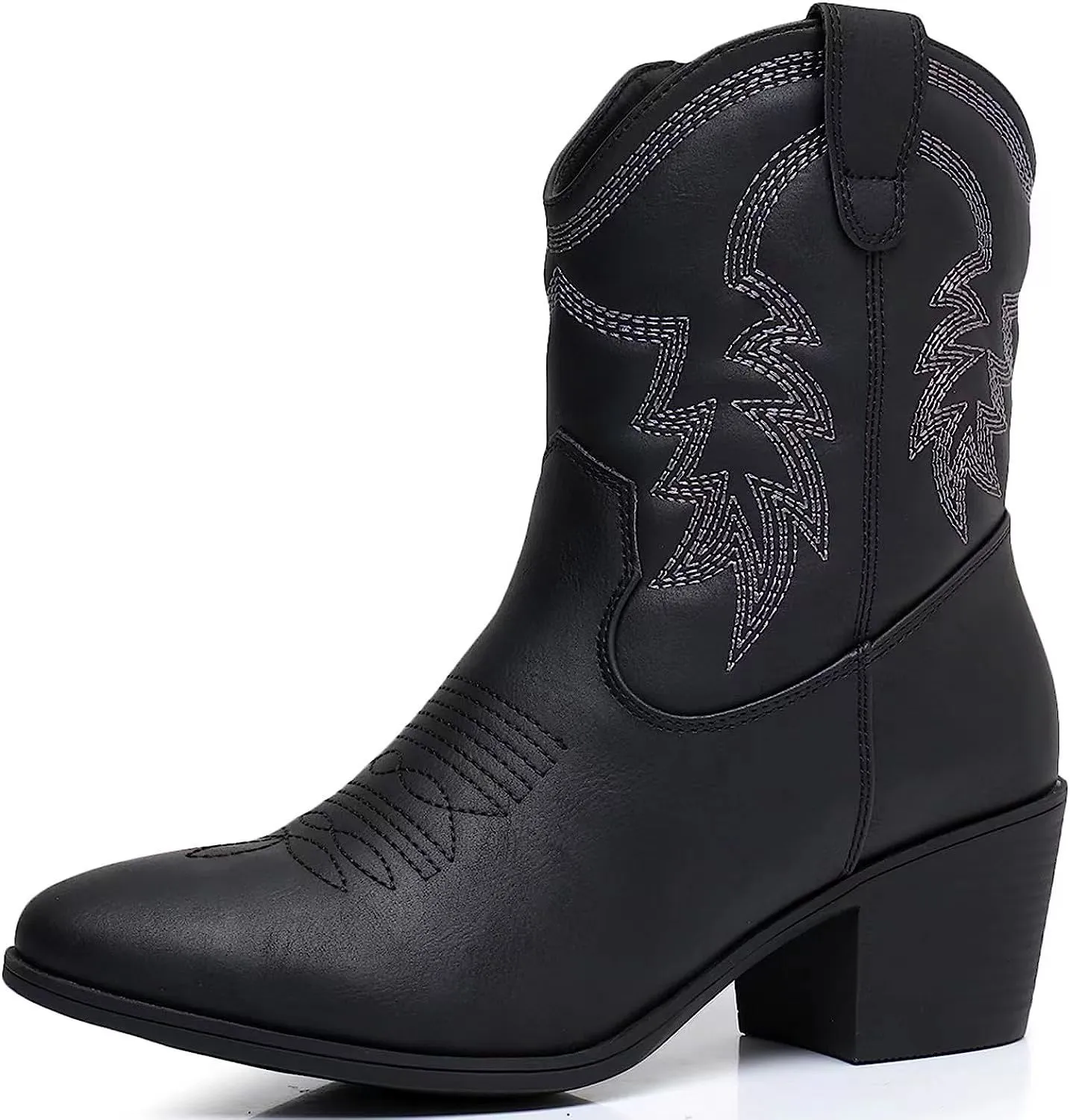 Women's Trendy Decorative Stitching Leather Ankle Height Cowgirl Boots