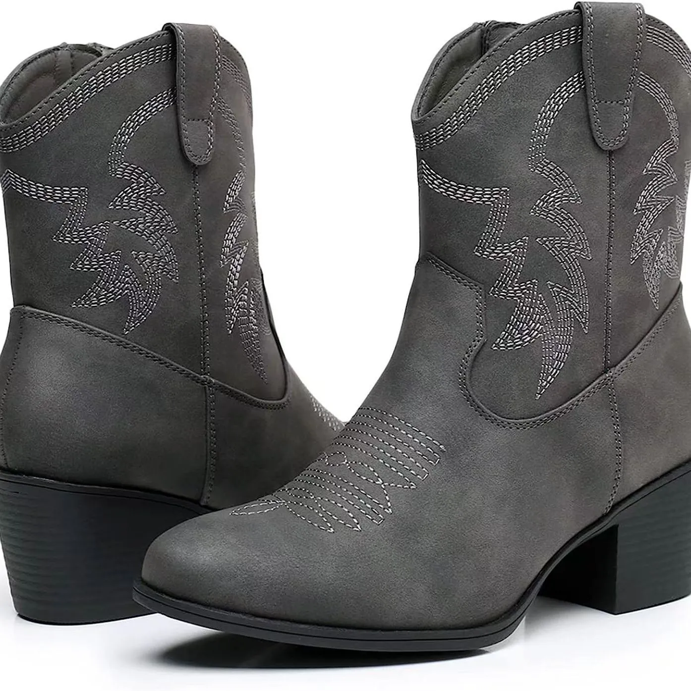 Women's Trendy Decorative Stitching Leather Ankle Height Cowgirl Boots