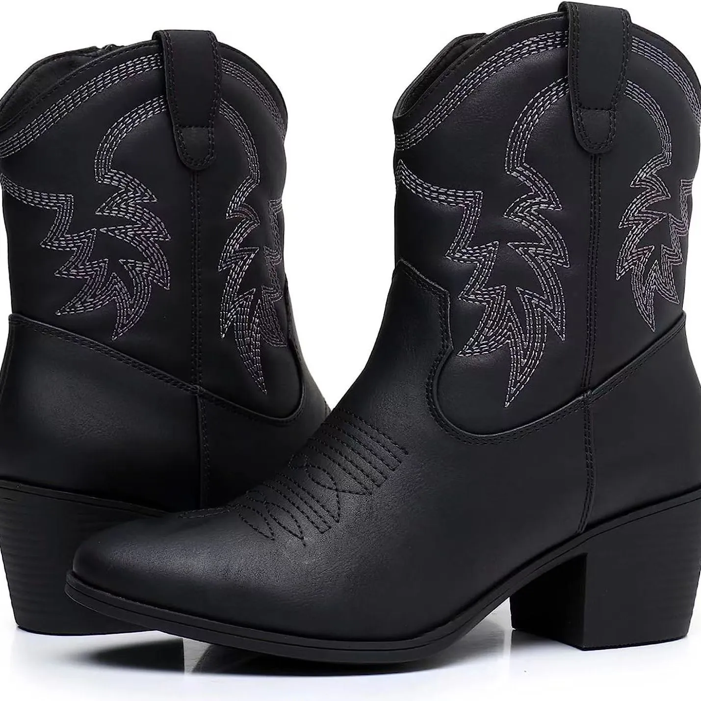 Women's Trendy Decorative Stitching Leather Ankle Height Cowgirl Boots