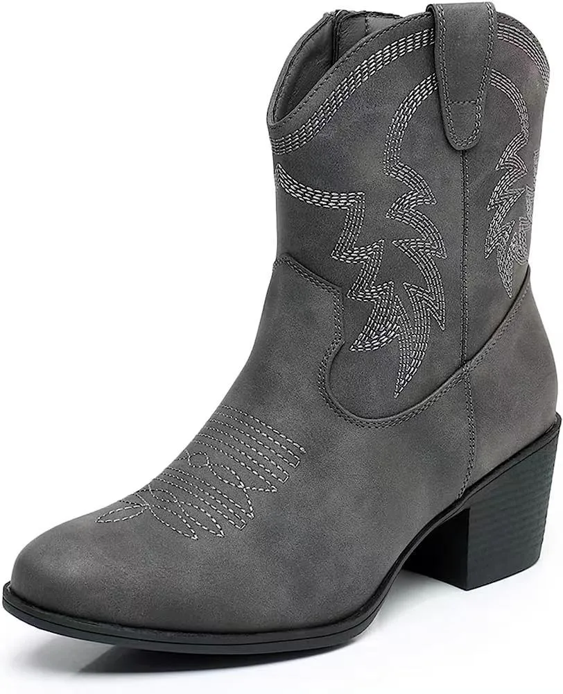 Women's Trendy Decorative Stitching Leather Ankle Height Cowgirl Boots