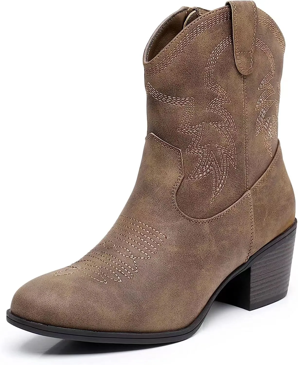 Women's Trendy Decorative Stitching Leather Ankle Height Cowgirl Boots