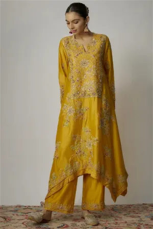 Yellow Chanderi Dori Embroidered Kurta Set