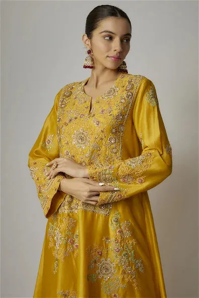 Yellow Chanderi Dori Embroidered Kurta Set