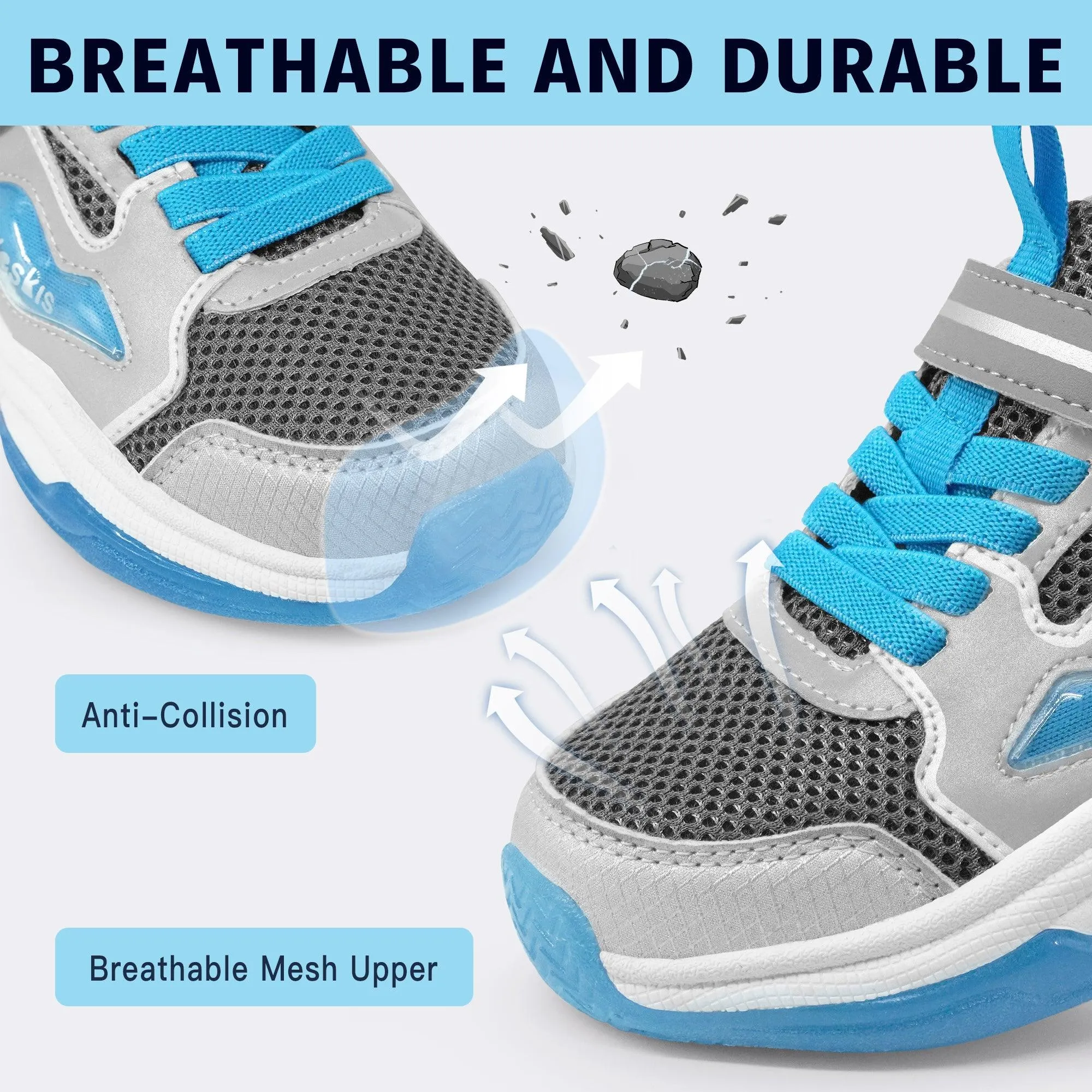 YESKIS FutuVibe Light Up Boys Sneakers for Kids Grey/Blue