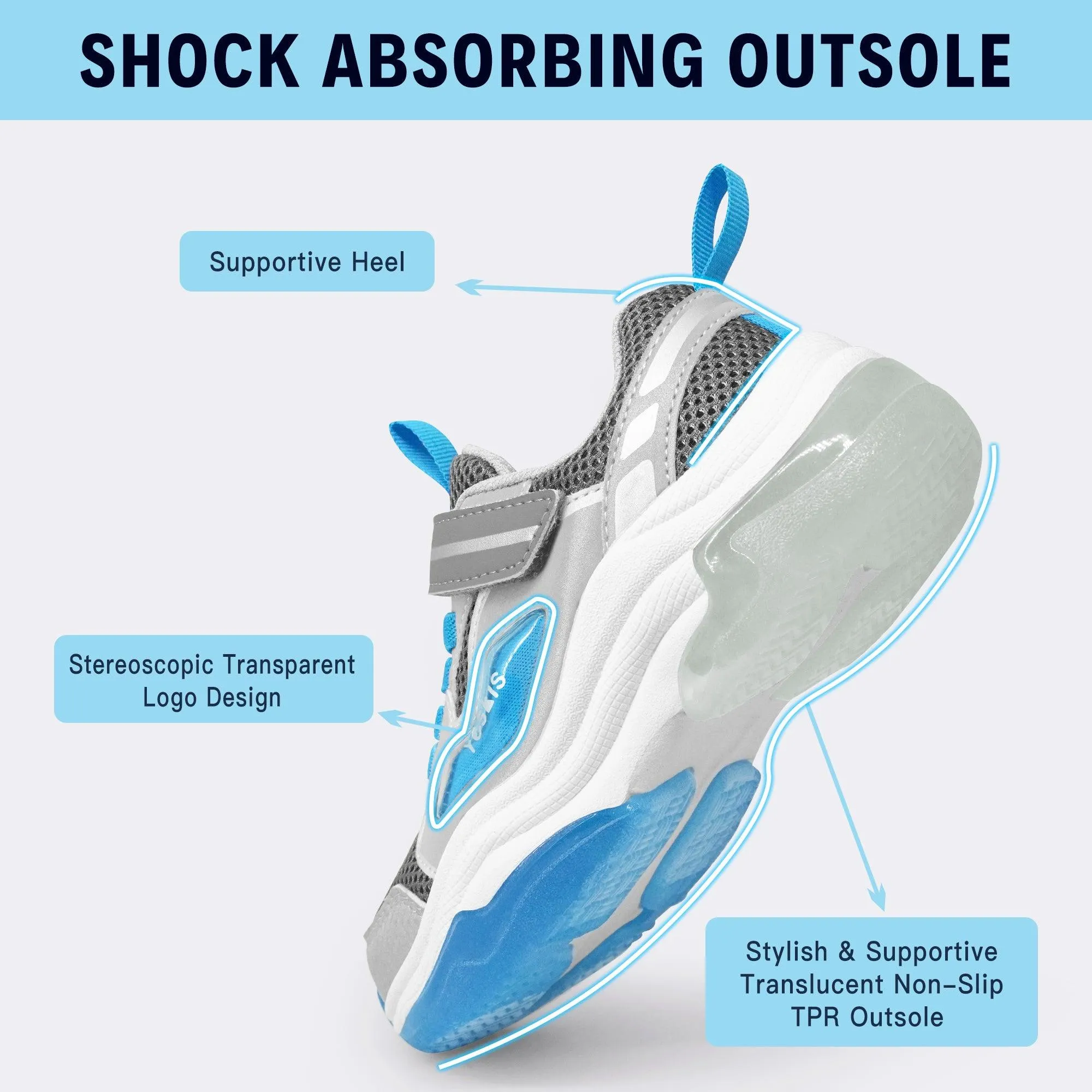 YESKIS FutuVibe Light Up Boys Sneakers for Kids Grey/Blue